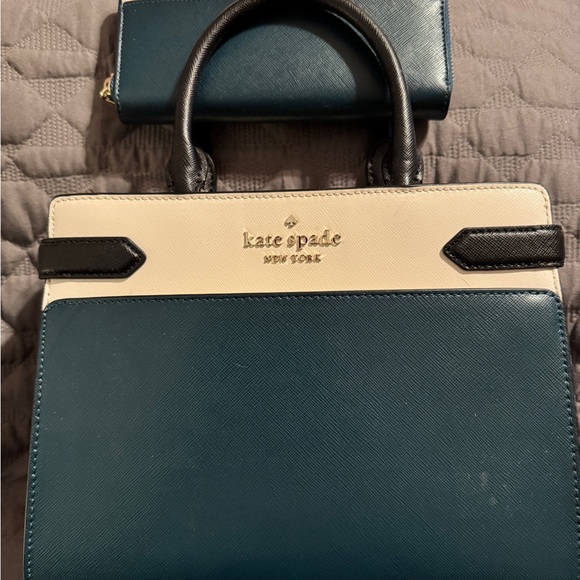 kate spade Blue and Cream Satchel with Structured Design